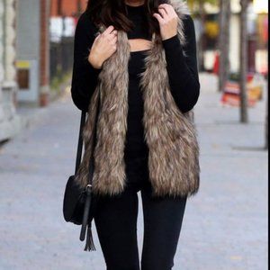 Charming Charlie Brown Faux Fur Open Vest
